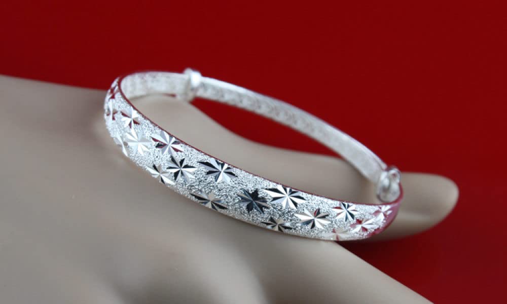 Armband Damen Silber,S999 Silber Freundschaftsarmbänder Funkelnde Geschnitzte Sterne Verstellbare Armreif Klassischer Schmuck Geschenk Für Frauen Mama Freundin