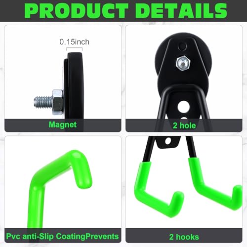 Image of Landhoow 6 Pcs Large Magnetic Hooks Heavy Duty Garage Magnet Hooks Strong Storage Utility Magnetic Hangers with Anti Slip Rubber Coating for Indoor and Outdoor Hanging (Green)