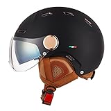 Retro Open-Face-Helmet · 3/4 Motorcycle Helmet with Visor · Adults Vintage Motorcycle Half-Face Helmets for Vespa Jet Pilot Motor-Bike Scooter Chopper Cruiser Bobber · DOT Approved (Small,A)