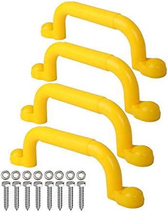 Ymeibe Kids Playground Handles Outdoor Indoor Set of 4 Plastic Nonslip Safety Hand Grips for Playset Climbing Frame Tree Play House 10" (Yellow)