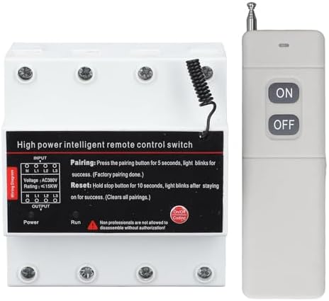 Eujgoov 3KM Long Distance 3 Phase Remote Control Switch Intelligent Power Switch for Pump Motor Garage Door, AC380V