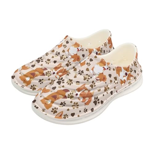 Watdotory Cute Corgi Paw Print Slides for Kids Shower Slippers Bathroom Pool Sandals Boys Girls Comfy EVA Sole Summer Non-Slip Beach Shoes
