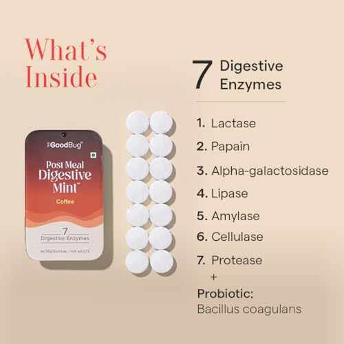 Image of The Good Bug Post Meal Digestive Mints - Coffee| Post Meal Digestion Booster | 7 Digestive Enzymes | Helps Reduce Post-Meal Heaviness, Bloating, Acidity & Discomfort | No Added Sugar | 28 Mints (14 x 2 Packs)