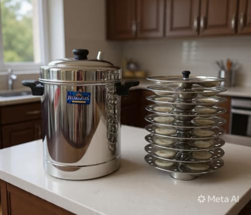 Image of Heavy Duty (2.2 KG) | Stainless Steel Idli Maker | Idli Maker Big Size | 8 Plates | 32 Idlis at a time + 1 mini idli plate free (Gas Stove Compatible)