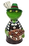 Zaunhocker Frosch mit Brezzel Bayern 21 cm Figur aus Blech Metall Garten Deko Garten Balkon Dekofigur Pfostenhocker Bavaria Oktoberfest
