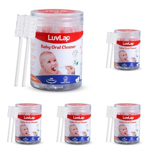 Image of LuvLap 40pcs Oral Care Disposable Mouth Swabs for Cleaning Tooth, Swabsticks Baby Tongue Cleaning, 0-36 Months, White (Pack of 5)