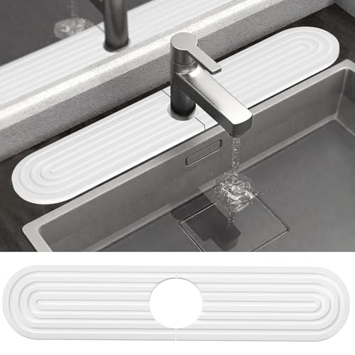 anyuan boy Abtropfmatte Spüle Wasserhahn Spritzschutz,Stone Mat Hochsaugfähige Kieselalgenschlamm-Matte für den Wasserhahn Sink Mat Saugfähige Matte für Küche, Bad-Arbeitsplatte,weiß 45x10cm