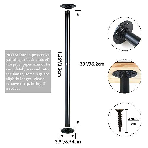 GeilSpace 30 Inch Industrial Pipe Table Legs, Rustic Black Metal DIY Desk Legs with Heavy Duty Flanges, Set of 4 for Dining Table, Workbench and Vintage Home Furniture (1" × 30", Black) by GeilSpace - Image 2