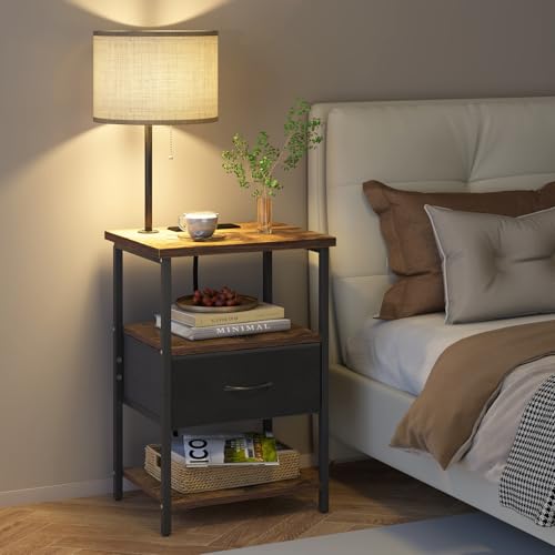 image for Fixwal Nightstand with LED Lights Bedside Table with 3 Color Temperatu