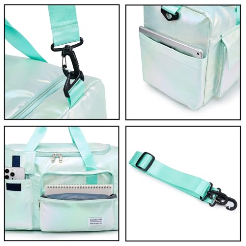 Image of BEULPTN Small Gym Bag for Women, Travel Duffel Bag Carry On Weekender Bag with Shoe Compartment, Z6#Green Shinny