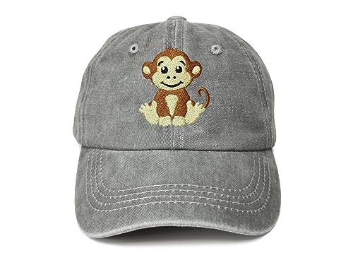 Enodtter Embroidered Monkey Hat Gift for Boy Girl Washed Gray Embroidery Snapback Cap Adjustable Baseball Hats for Child Kids