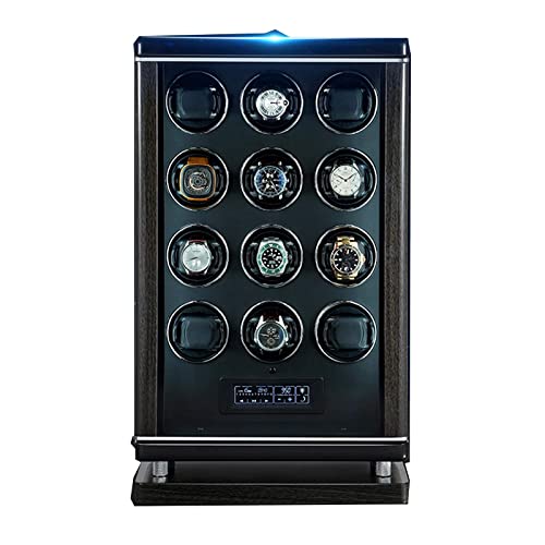 Automatic 12 Watch Winder Silent Motor Powered by Motor Fingerprint Unlock with Remote Control LCD with Touch Panel LED Lighting 6 Rotation Mode Storage Box for Winding