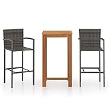 ♕ Requiere montaje: Sí Tidyard Conjunto de Bar para jardín Mesas Altas de Bar Juego de Mesa Auxiliar y taburetes de Desayuno 3 Piezas Gris