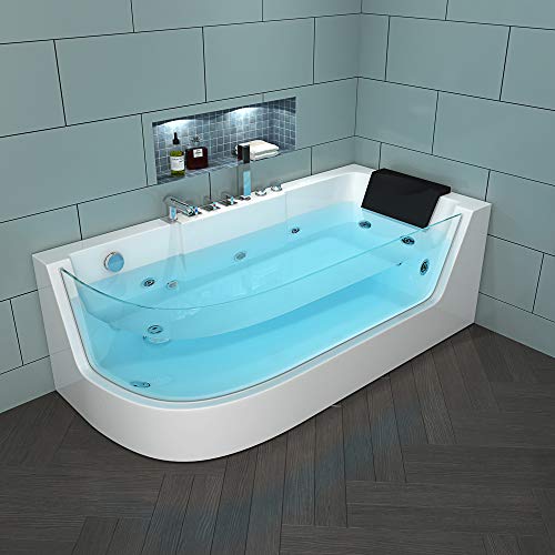 Home Deluxe - Whirlpool Badewanne - CARICA Links weiß mit Heizung und Massage - Maße: 170 x 80 x 59 cm | Eckwanne, Indoor Badewanne