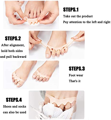 Image of Silicone Gel Toe Separators, 5 Holes High Elastic Toe Straightener Hammer Hallux Valgus Corrector Pain Relief Toe Straightener Achilles Stretcher, Toe Spacers Bunion (White)