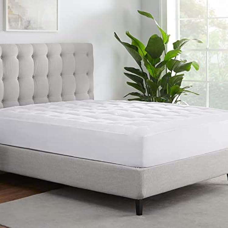 Serta ComfortSure Mattress Cover, Fitted Pillow Top Mattress Pad, Super Soft and Breathable Quilted Cotton Protector with 18 Elastic Deep Pockets for Secure Fit, King, White