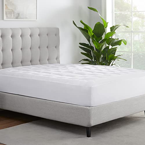 Serta Comfortsure Breathable Elastic Dobby Check Quilted Pillow Top Mattress Pad Cover With 18" Deep Pocket For All Season, White, Cal King #TOP1