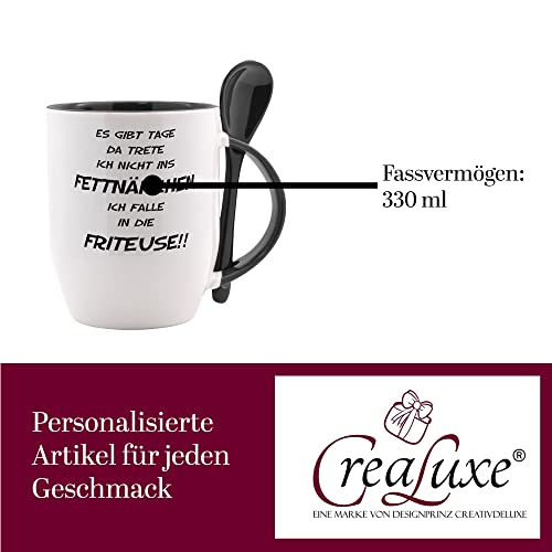 Tasse mit Löffel " Es gibt Tage da trete ich nicht ins Fettnäpfchen ... Friteuse " Löffeltasse, Kaffeetasse mit Motiv, Bürotasse, bedruckte Tasse mit Sprüchen oder Bildern – Bild 8