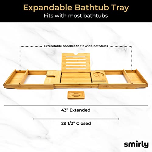 Smirly Bamboo Bathtub Tray Expandable: Bamboo Bath Tray For Tub With Book Stand, Bamboo Bathtub Caddy Tray For Luxury Bath, Bamboo Bath Caddy Tray For Tub, Bath Tub Table Caddy, Bath Tub Tray For Bath #TOP2