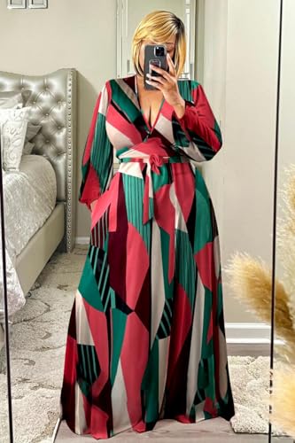 Image of Plus Size Women's 2 Piece Outfits Casual Long Sleeve Wrap Crop Top Maxi Long Dress Flowy Matching Sets