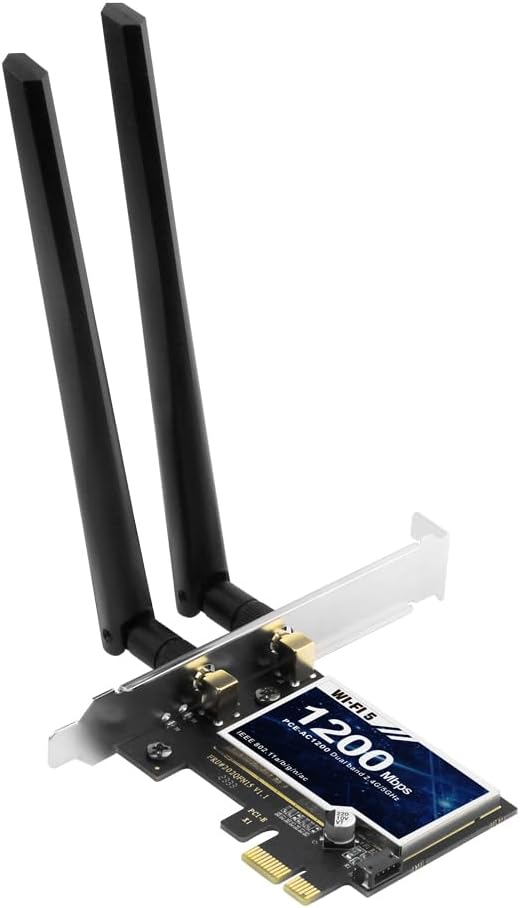AC1200 PCIe WiFi Card for Desktop PC, Low Profile for Small Case, Dual Band Wireless Adapter with Bluetooth 5.1, High Gain Antennas, Supports Windows 7/10/11 for Gaming & Office