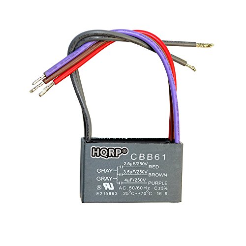 Image of HQRP Kit Ceiling Fan Capacitor CBB61 2.5uf+3.5uf+4uf 5-Wire UL Listed and 3-Speed Fan Switch