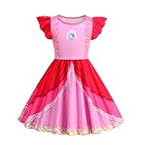 ROSADAGE Princess Peach Dress for Girls Costume Halloween Cosplay (Pink, 130 (5-6T))