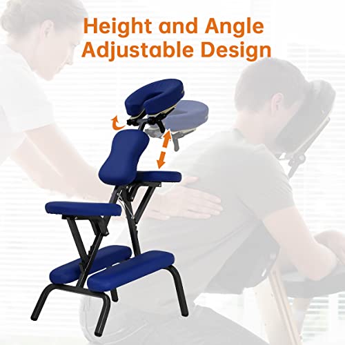 Dkelincs Portable Massage Chairs With Carrying Bag Folding Spa Chair Therapy Chair Tattoo Chair Face Cradle Salon Massage Chair 4 Inches Thickness Sponge Height Adjustable Massage Chair, Blue #TOP3
