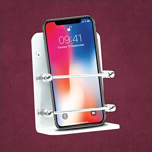 Chesta Acrylic Single Mobile Stand Single Phone Charging Holder, TV- AC Remote Stand for Home, Office, Bedroom, Hotel, Wall Multipurpose Mobile Stand (1Pcs White Stand, 4 Pillar)