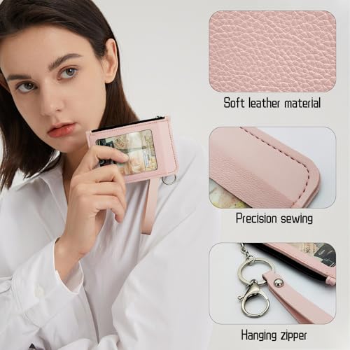 Slim Minimalist Front Pocket Wallet, PU Leather Credit Card Holder with Zipper, Keychain Wallet for Men & Women (Brown)3