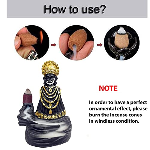 Image of CRAFTAM Polyresin Smoke Backflow Fountain Like Waterfall Khatu Shyam Ji Incense Holder Decorative Showpiece Gift with Free 20 Scented Cone Incenses (Browen Gold)