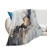Grey Marble Flannel Fleece Blanket, Abstract Gold Foil Cracked Lines Ultra-Soft Microfiber Throw Bla