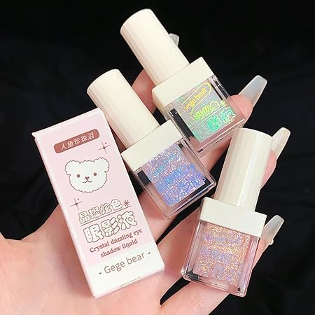 Gege Bear Dazzling Liquid Eyeshadow | Eye Makeup | Long-Lasting Formula | Buildable Coverage | 6 Shimmer Glitter Shades | Quick-Dry Application | Gen Z Beauty | Soft Pastel Packaging Design | Perfect for Teen Girls Makeup Lovers (04#Colorful Popping Candy, 4g)-picture-55
