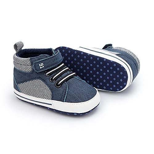 Image of Meckior Toddler Baby Boys Girls High Tops Ankle Sneakers Soft Anti-Slip Sole PU Leather Moccasins Infant Newborn Prewalker First Walking Crib Shoes
