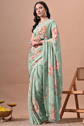 Image of MIRCHI FASHION Women Saree | Chiffon Chevron Zig Zag Printed Office Wear Sari with Blouse