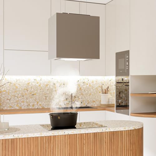 Cecotec Quadratische Insel-Dunstabzugshaube 44 cm Bolero Flux Cct 448000 Glass Grey A++. Graue Glasoptik, Saugleistung 800 m³/h, 210-W-Motor, 3 Leistungsstufen, Kohlefilter
