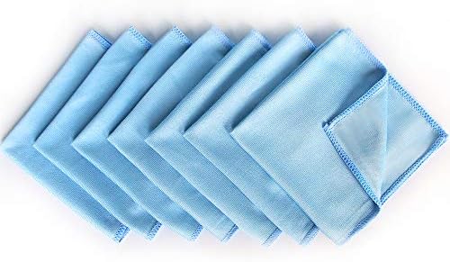 Auto Care Microfiber Glass Cleaning Cloths Towels for Windows Mirrors Windshield Computer Screen TV Tablets Dishes Camera Lenses Chemical Free Lint Free Scratch Free (12"x12", Blue, 8 Pack)