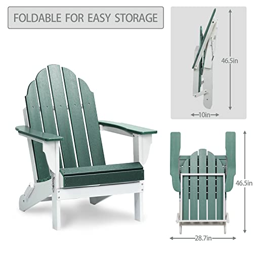 Aoodor Folding Adirondack Chair Patio Chair Outdoor Weather Resistant Painted For Fire Pit &Garden 31.5'' (L) X 28.74'' (W) X 37'' (H) - Green And White #TOP4