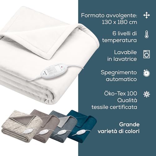 Beurer HD 75 Cosy Coperta Elettrica con Dispositivo di Termoregolazione Elettronico, 6 livelli di temperatura e spegnimento automatico dopo 3h, colore Bianco - 8