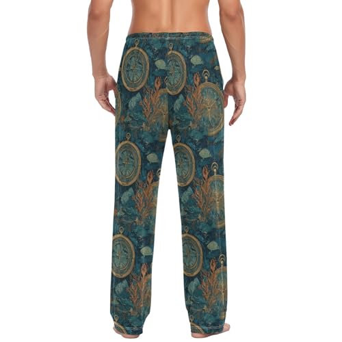 ALAZA Retro Compass Fishes Corals Men’s Pajama Pants Soft Long Sleep Pants Lounge Pajama Bottoms with Pockets2