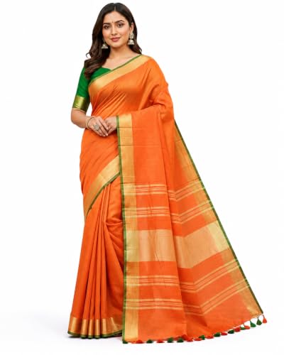 Image of HAIDER ALI AND SONS Grey Cotton Linen Saree for Women | Soft Linen Slub Blend Saree with Running Blouse Piece | Lightweight Handloom Style Saree | Office, Casual, Party & Festival Wear