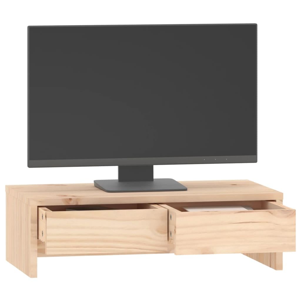 Mangloder - Supporto per monitor in legno di pino massiccio, 50 x 27 x 15 cm, per lavoro ergonomico in casa e ufficio, con spazio di archiviazione e gestione dei cavi, adatto come scrivania per