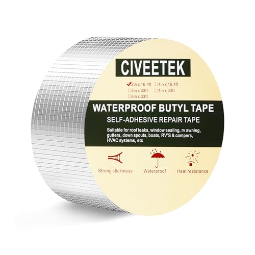 Image of Super Waterproof Butyl Tape 2in x 16ft Outdoor Leak Repair Aluminum Foil Duct Tape All Weather Self-Adhesive Rubber Butyl Tape for Pipe RV Awning Sail Metal Roof Window Sealing