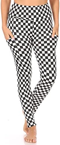 ShoSho Womens High Waist Butt Lifting Fleece Lined Leggings Ultra Soft Butt Scrunch Sports Yoga Pants W/Pockets Checker Plaid Print Black/White Medium