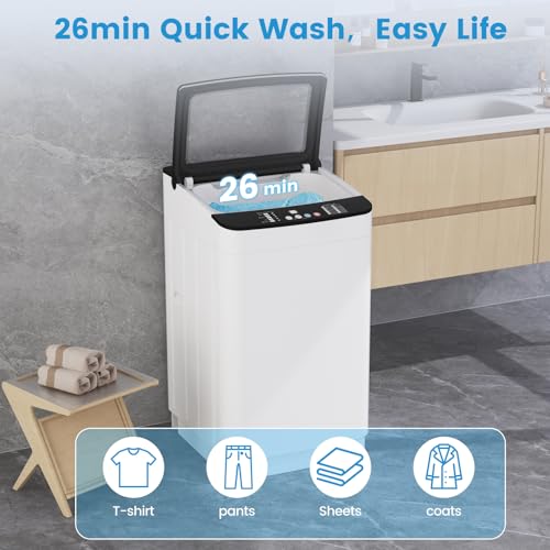 Image of VCJ Portable Washing Machine, 28 Lbs Full-Automatic Portable Washer with 10 Wash Cycles, 24 H Delays, LED Display, Electric Laundry Machine for Apartment, RVs, Dorms