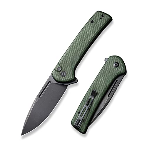 CIVIVI Pocket Knife for EDC, Conspirator Button Lock Folding Knife 3.48" Nitro-V Drop Point Blade, Green Micarta Handle C21006-2