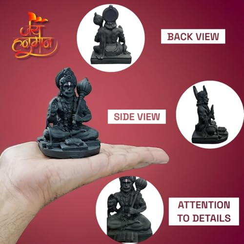 Image of RIANZ Resin Hanuman Ji Idol for Car Dashboard, Home & Office Desk - Bajrang Bali Murti for Protection from Negative Energy, Good Luck, Success and Prosperity (Black), 9 cm