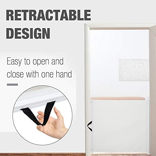 PawHut Retractable Safety Gate Dog Pet Baby Kids Barrier Folding Protector Home Doorway Room Divider Stair Guard White 115Lx82.5Hcm