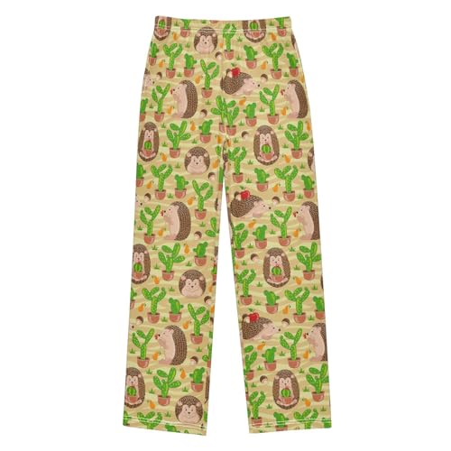 ZZXXB Hedgehog Cactus Succulent Boys Long Pants Soft Trousers Elastic Waist Kids Lounge Bottoms with Pockets S-XL