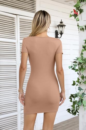 Image of Valiamcep Women's Long Sleeve Dress Crewneck Bodycon Dresses Ribbed Knit Slim Fit Casual Mini Dress